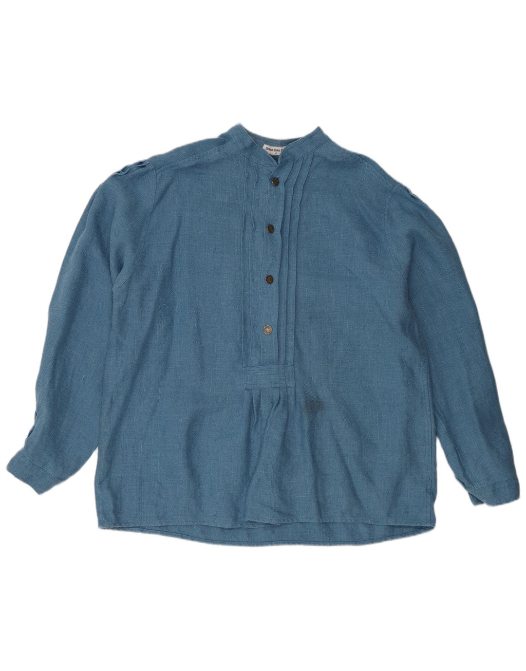 Vintage Womens Long Sleeve Oversized Blouse Top EU 42 Large Blue Linen