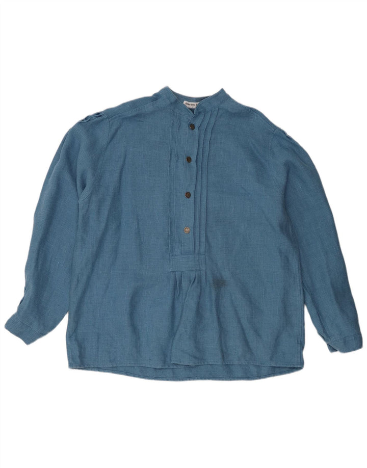 Vintage Womens Long Sleeve Oversized Blouse Top EU 42 Large Blue Linen