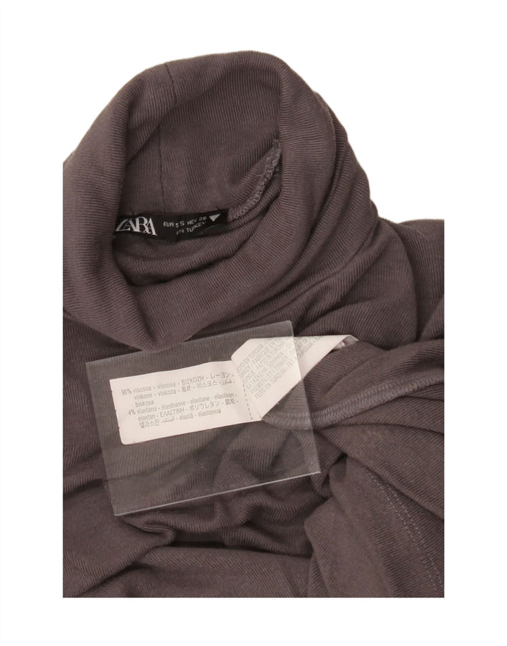 ZARA Womens Roll Neck Top Long Sleeve UK 8 Small Grey Viscose Vintage Zara and Second-Hand Zara from Messina Hembry 