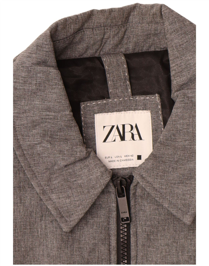 Zara Mens Utility Jacket UK 40 Large Grey Polyester