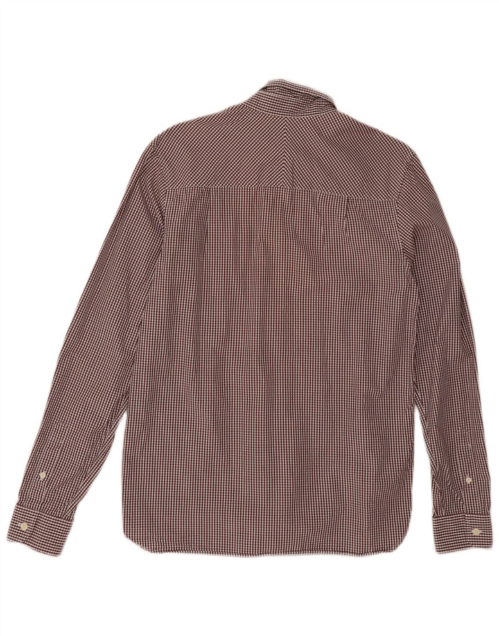 Fred Perry Mens Shirt Small Burgundy Gingham Cotton