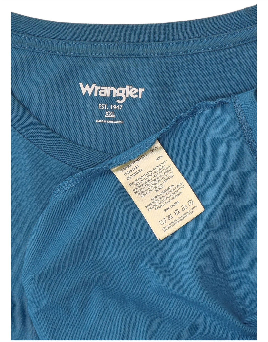 Wrangler Mens T-Shirt Top 2XL Blue Cotton