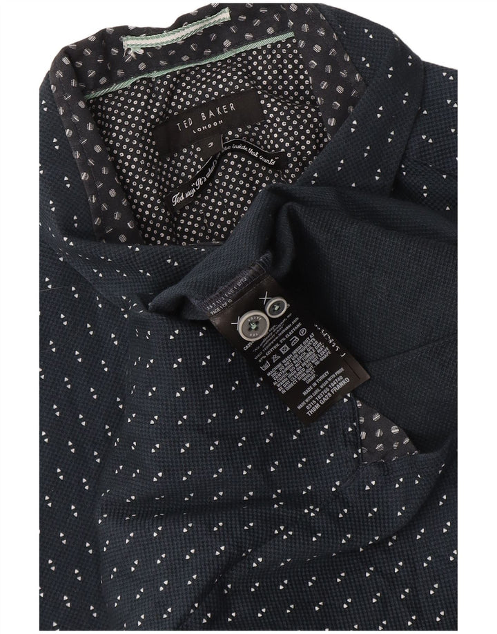 Ted Baker Mens Short Sleeve Shirt Size 3 Medium Navy Blue Geometric Cotton