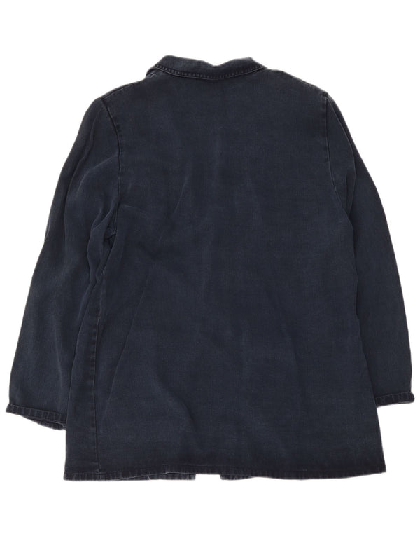 Vintage Womens 2 Button Longline Blazer Jacket UK 20 2XL Navy Blue Lyocell