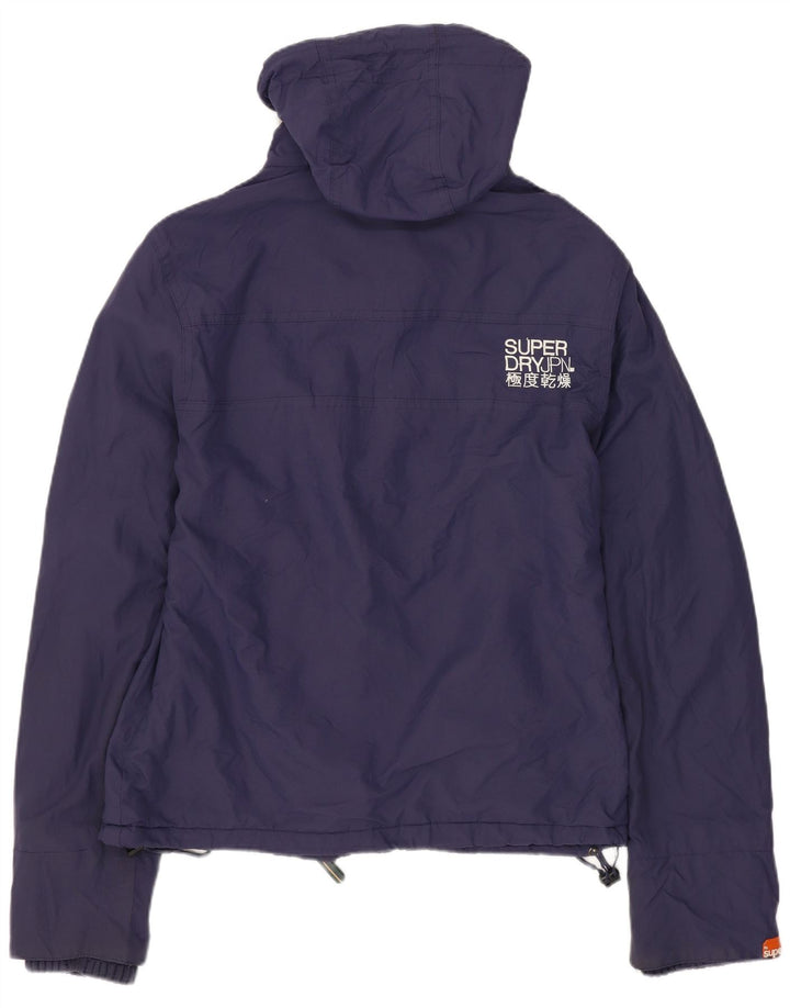 SUPERDRY Womens Hooded Windbreaker Jacket UK 14 Medium Navy Blue Nylon