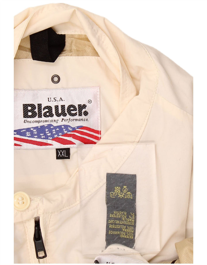 BLAUER Mens Bomber Jacket UK 44 2XL Off White Polyamide