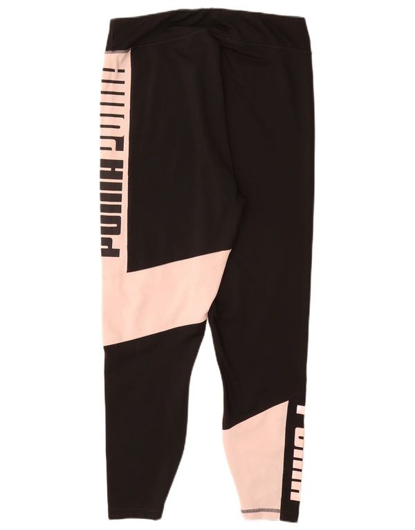 PUMA Womens Crop Graphic Leggings UK 14 Large  Black Colourblock