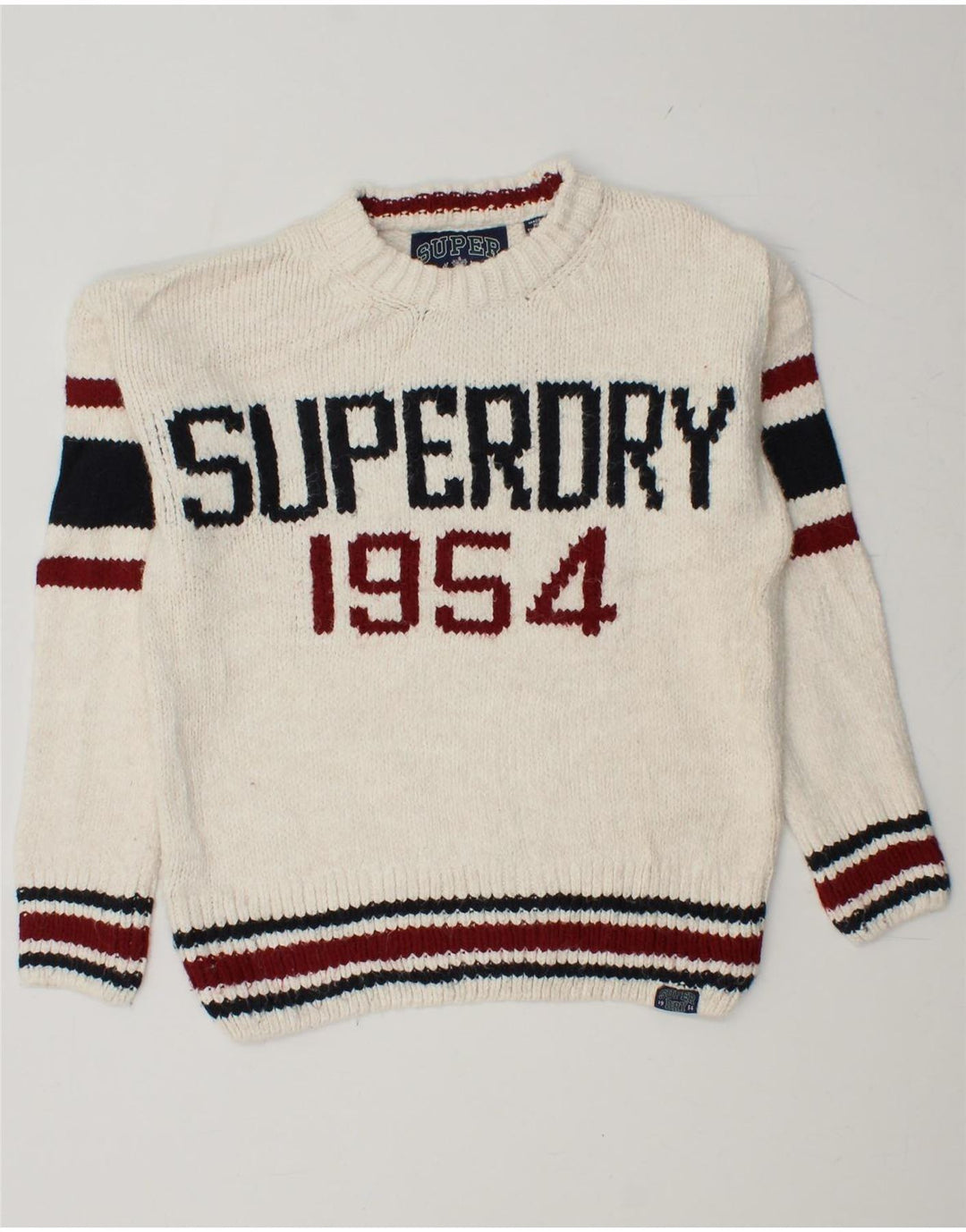 SUPERDRY Womens Crew Neck Jumper Sweater UK 6 XS White Colourblock