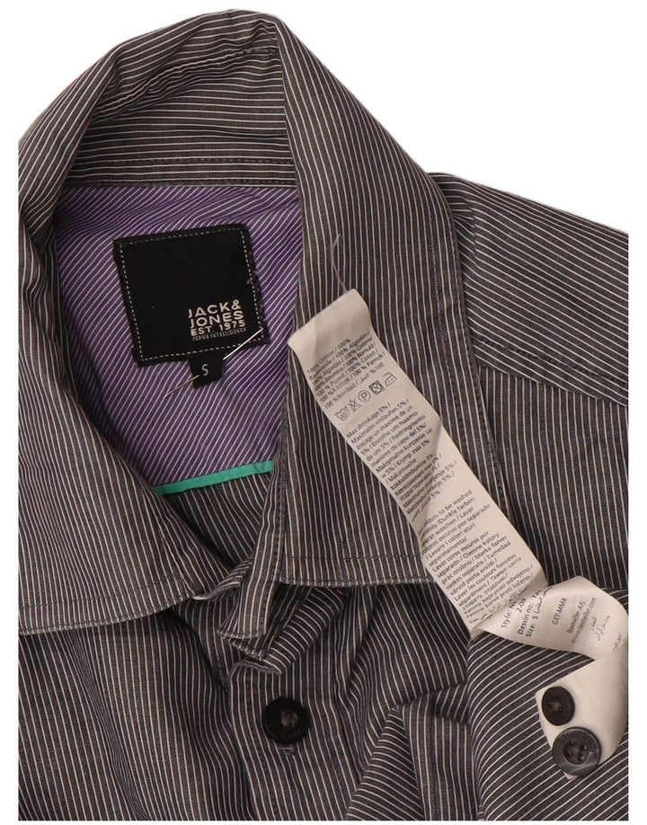 JACK & JONES Mens Shirt Small Grey Pinstripe Cotton