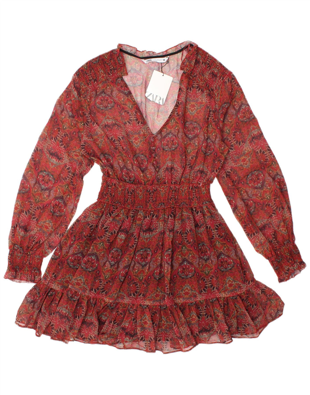 ZARA Womens See Through Long Sleeve Tunic Top UK 8 Small Red Floral