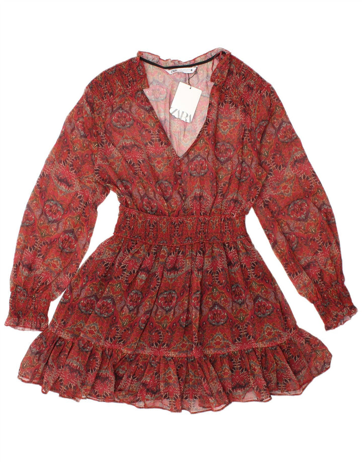 ZARA Womens See Through Long Sleeve Tunic Top UK 8 Small Red Floral