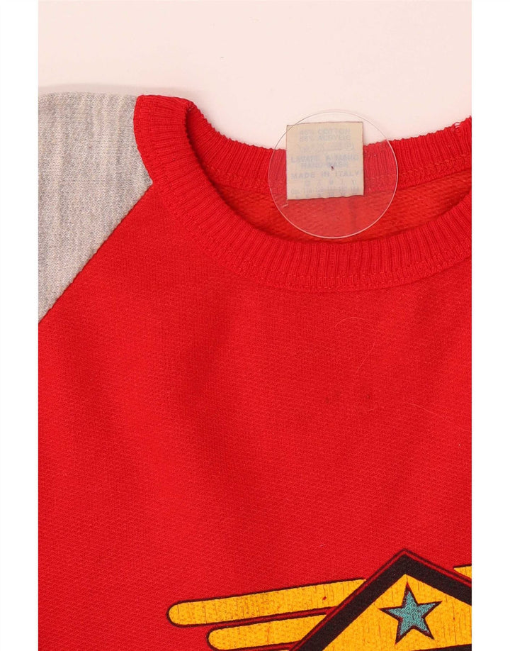 Vintage Mens Graphic Sweatshirt Jumper Medium Red Colourblock Cotton