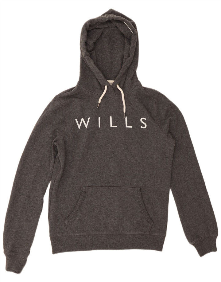 JACK WILLS Womens Graphic Oversized Hoodie Jumper UK 8 Small Grey Cotton