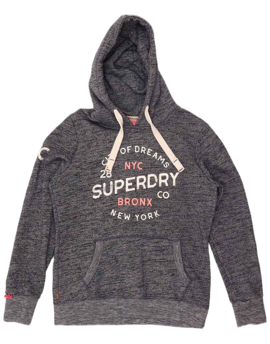 SUPERDRY Womens Bronx Graphic Hoodie Jumper UK 16 Large Grey Flecked