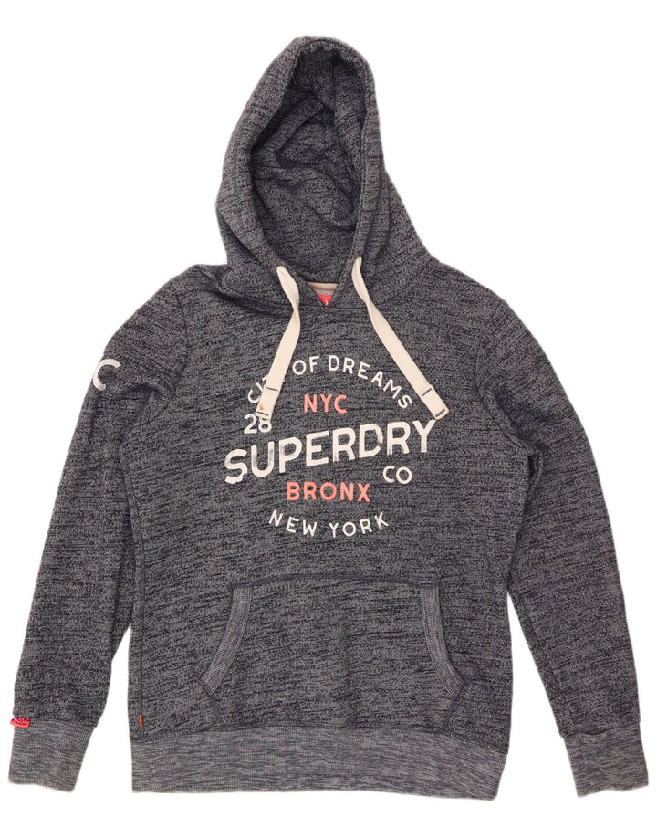 SUPERDRY Womens Bronx Graphic Hoodie Jumper UK 16 Large Grey Flecked