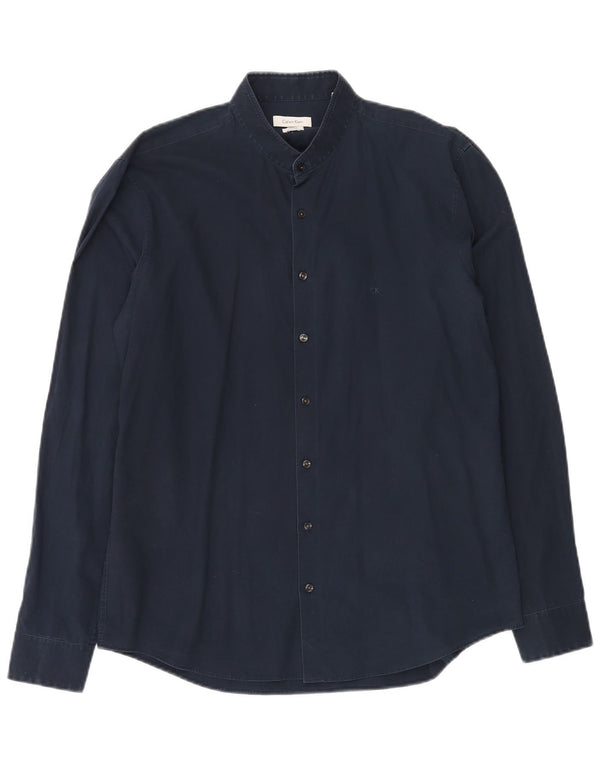 CALVIN KLEIN Mens Slim Fit Shirt Size 42 16 1/2 Large Navy Blue Cotton