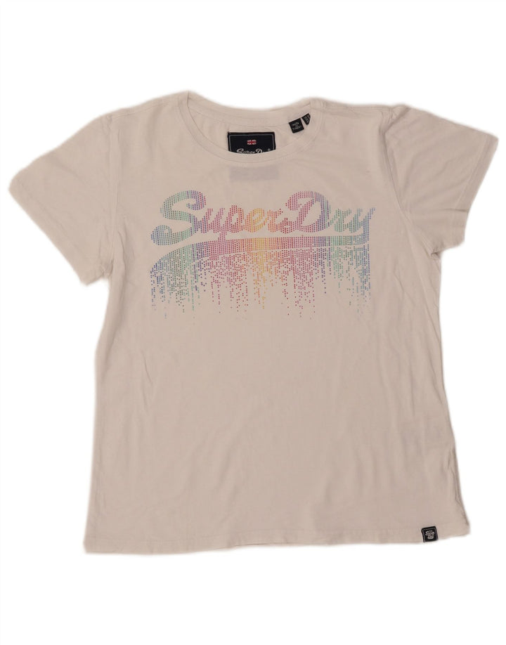 SUPERDRY Womens Graphic T-Shirt Top UK 12 Medium White Cotton
