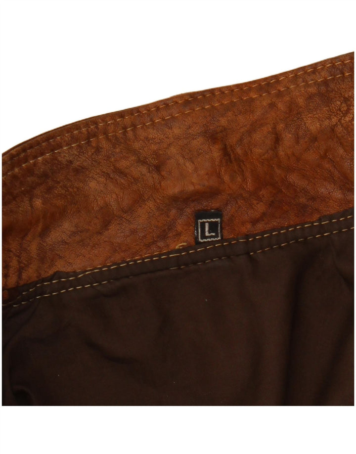 Vintage Womens Crop Leather Jacket UK 16 Large Brown