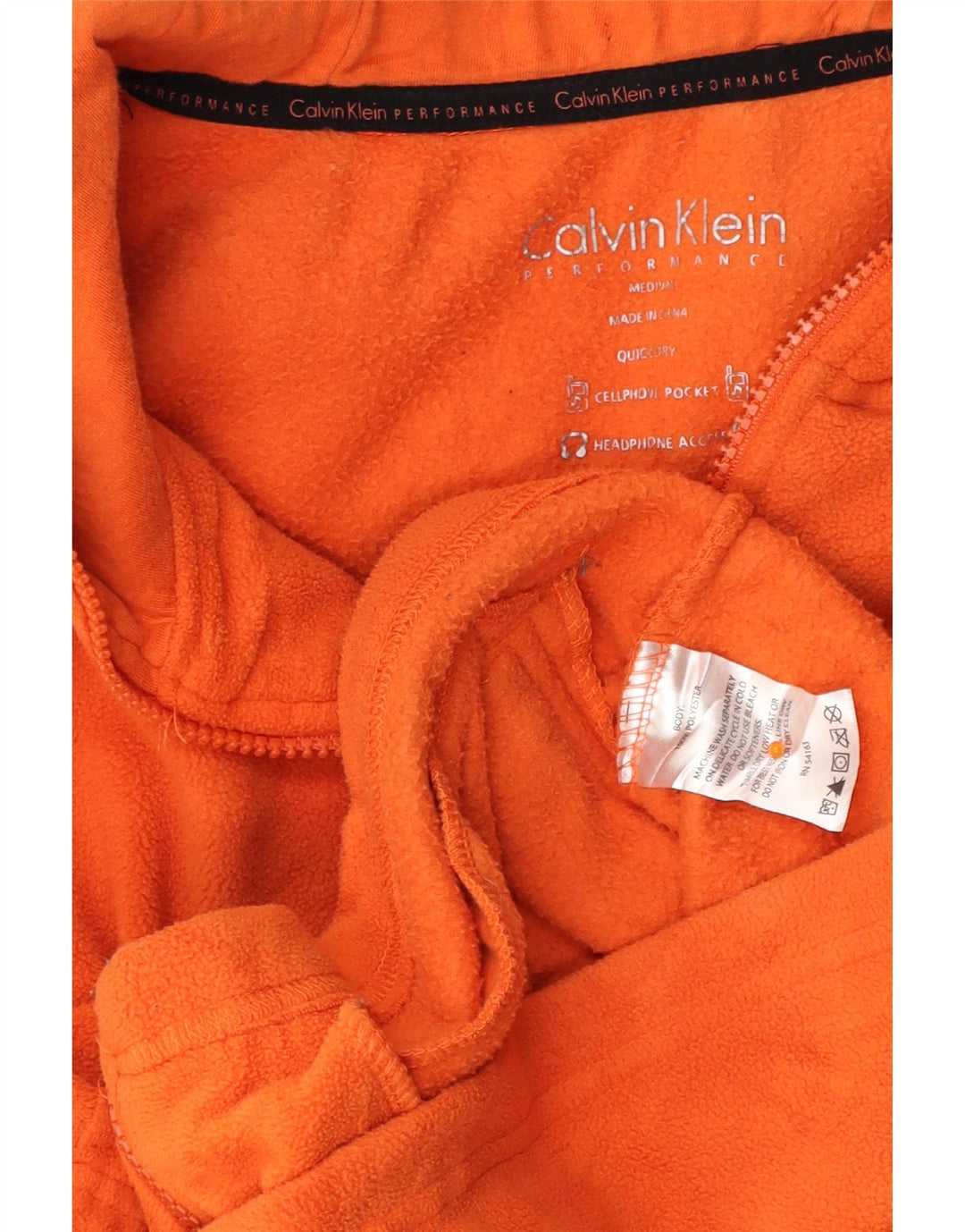 CALVIN KLEIN Womens Hooded Fleece Jacket UK 12 Medium Orange Polyester