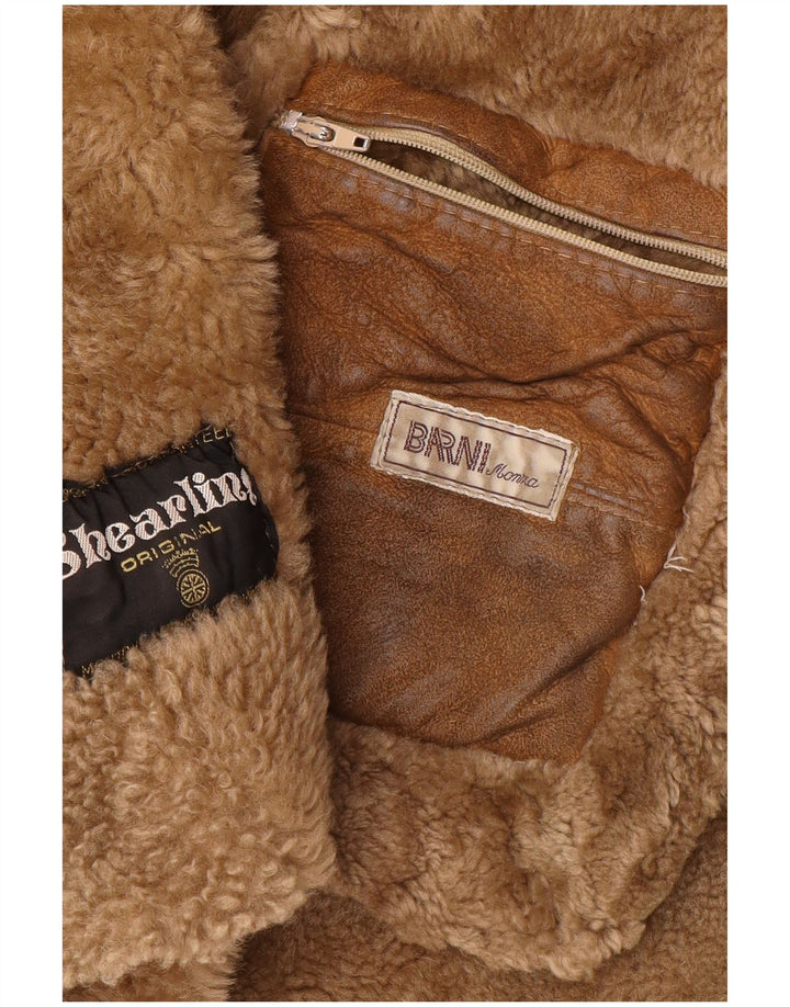 Vintage Mens Hooded Shearling Coat UK 36 Small Brown