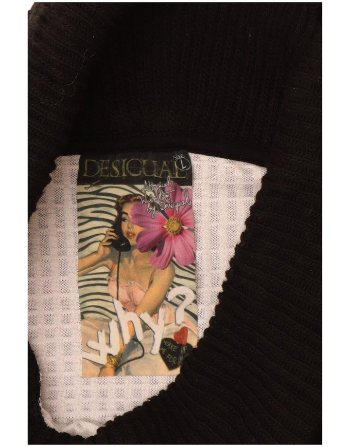 Desigual Womens Roll Neck Sheath Dress UK 14 Large Black Geometric Viscose