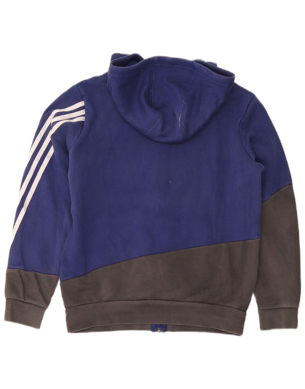 Adidas Boys Zip Hoodie Sweater 13-14 Years Navy Blue Colourblock Cotton