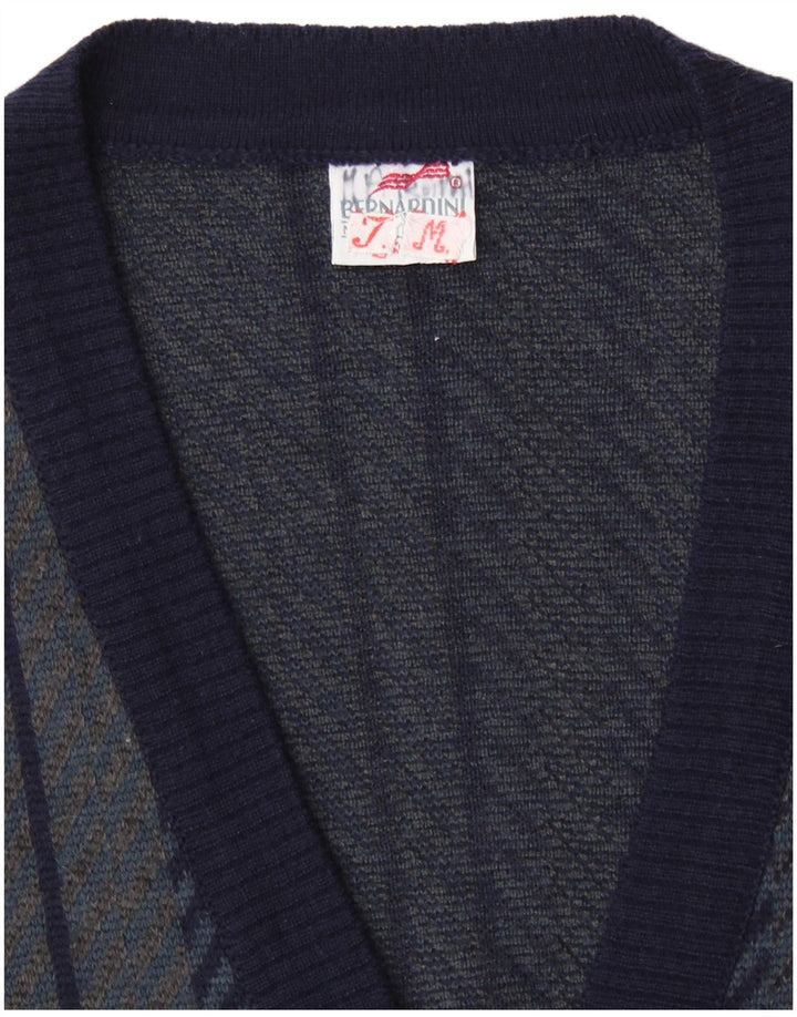 Bernardini Mens Cardigan Sweater Small Navy Blue Geometric