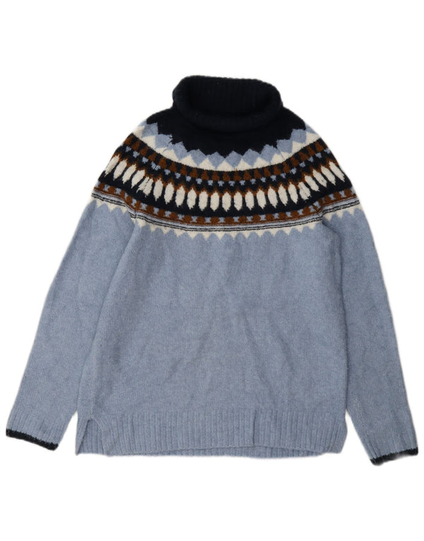 Marks & Spencer Womens Roll Neck Jumper Sweater UK 6 XS Blue Fair Isle