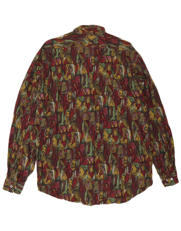 Vintage Mens Abstract Pattern Shirt Large Burgundy Viscose