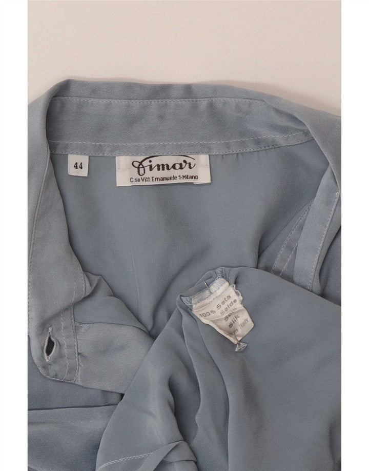 Vintage Womens Crop Shirt Blouse IT 44 Medium Blue Silk