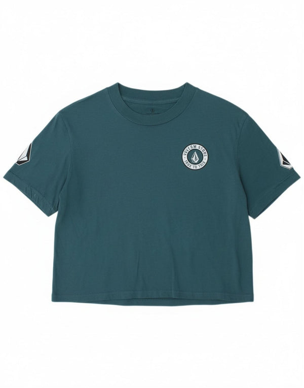 Volcom Womens Loose Fit Crop Graphic T-Shirt Top Size 4/6 Small Blue