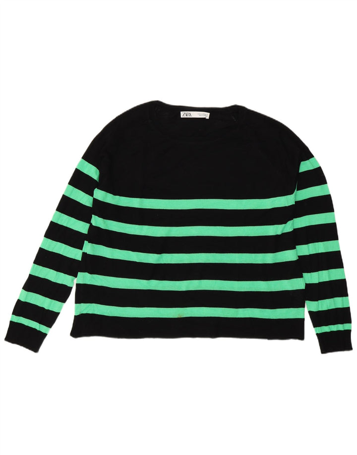 Zara Womens Abstract Pattern Boat Neck Jumper Sweater UK 14 Medium Black