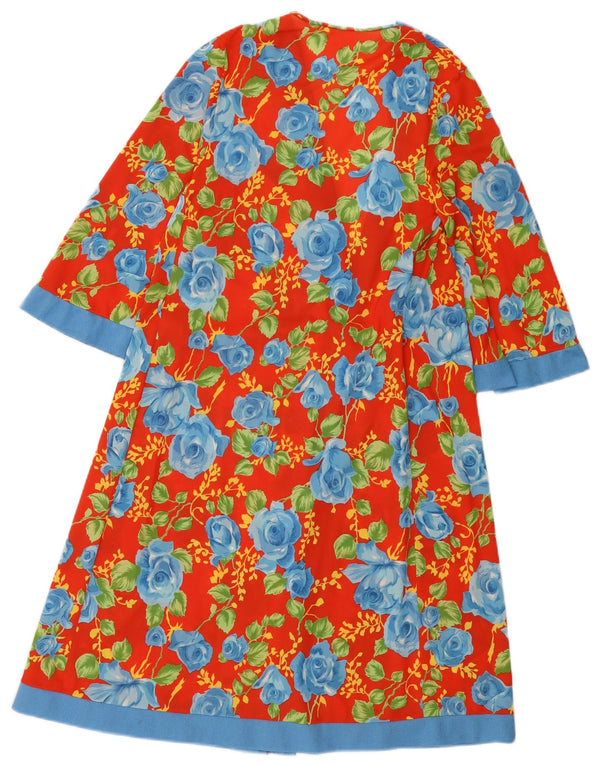 Vintage Womens 1/2 Sleeve Robe Dress UK 12 Medium Red Floral