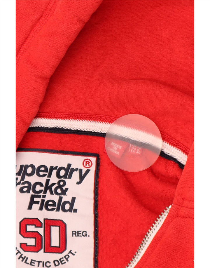 SUPERDRY Womens Graphic Zip Hoodie Sweater UK 12 Medium Red Cotton