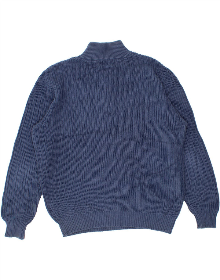 L.L.BEAN Mens Button Neck Jumper Sweater Medium Blue Cotton