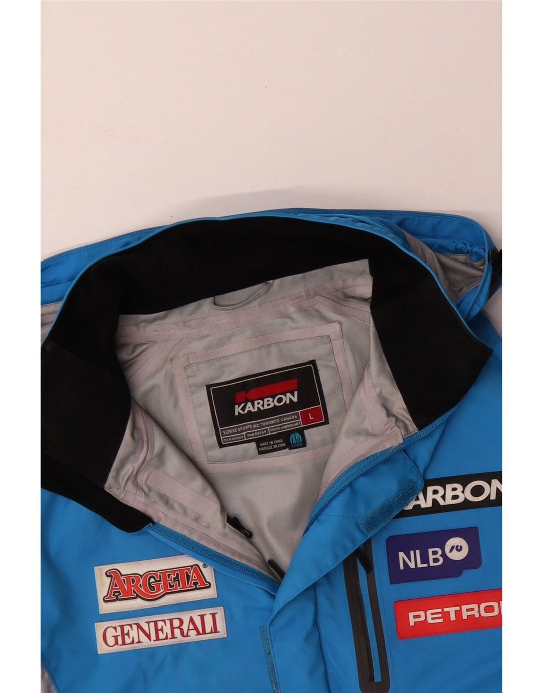KARBON Mens Graphic Hooded Rain Jacket UK 40 Large Blue Colourblock Nylon