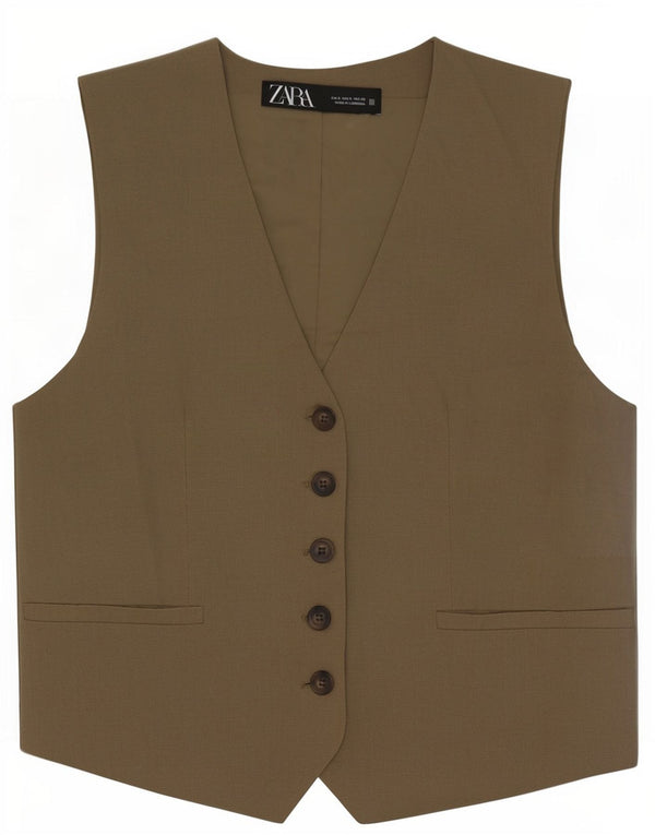 Zara Womens Waistcoat UK 10 Small Khaki Polyester
