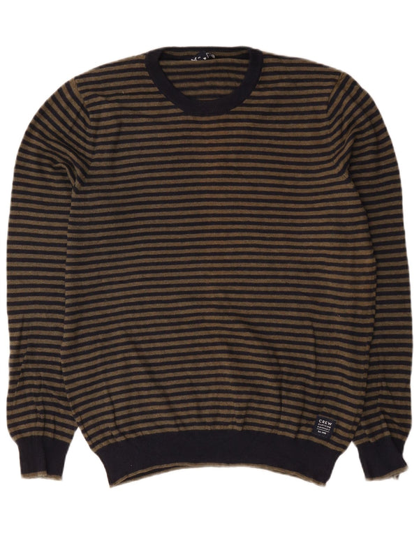Crew Clothing Mens Neck Jumper Sweater Medium Navy Blue Striped Cotton