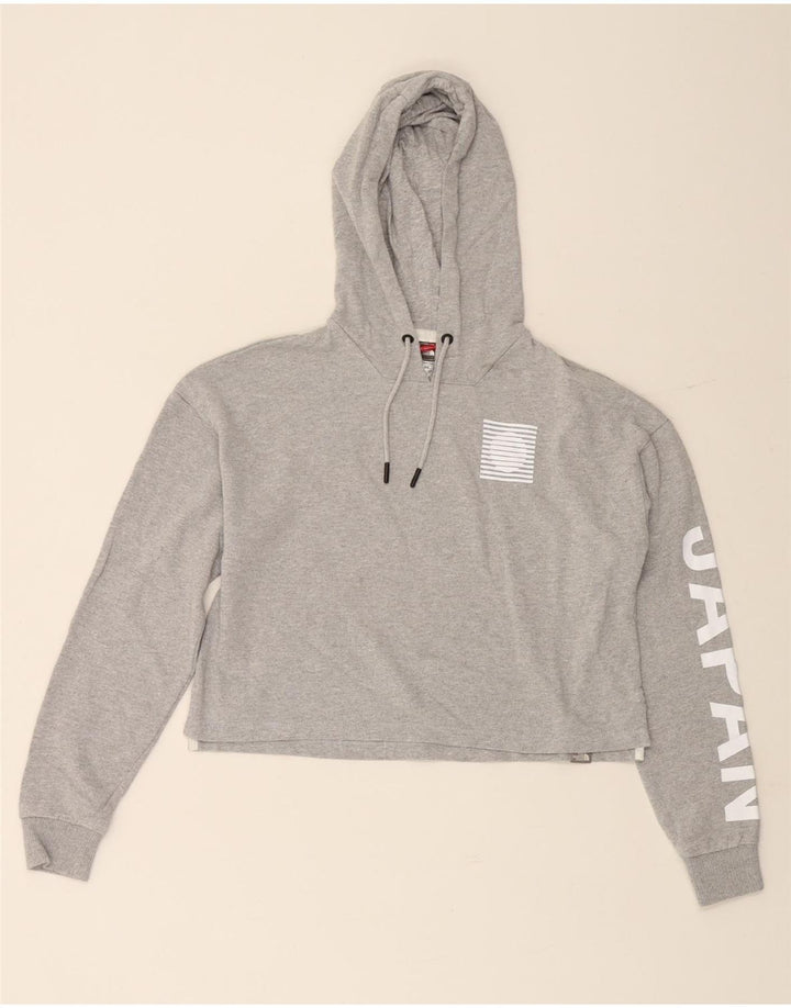 THE NORTH FACE Womens Crop Graphic Hoodie Jumper UK 14 Medium Grey Cotton