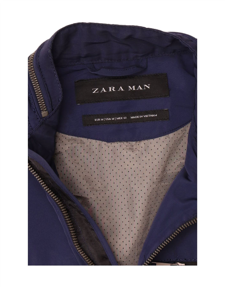 ZARA Mens Bomber Jacket UK 38 Medium Navy Blue