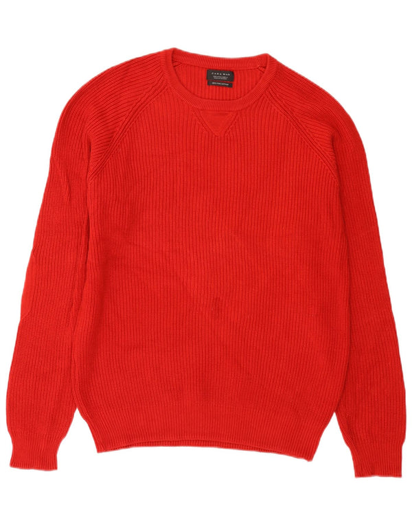 Zara Mens Boat Neck Jumper Sweater Large Red Cotton