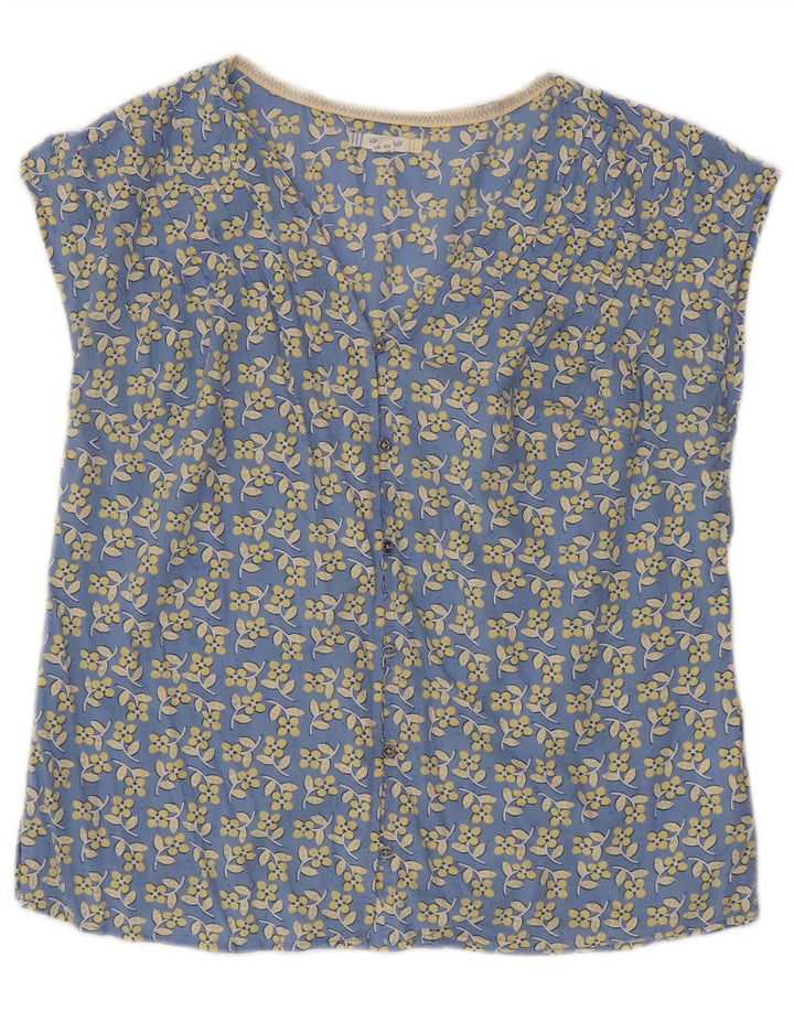 White Stuff Womens Short Sleeve Blouse Top UK 12 Medium Blue Floral