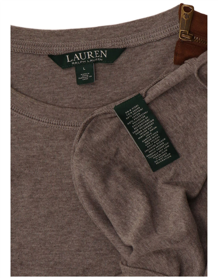 RALPH LAUREN Womens Top Long Sleeve UK 14 Large Grey Cotton