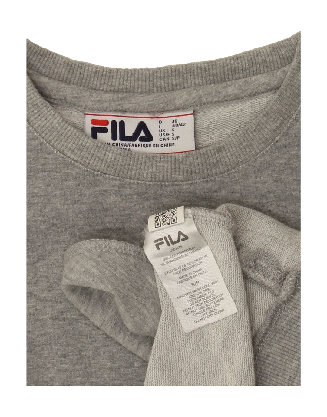 FILA Womens Oversized Sweatshirt Jumper UK 10 Small Grey Cotton Vintage Fila and Second-Hand Fila from Messina Hembry 