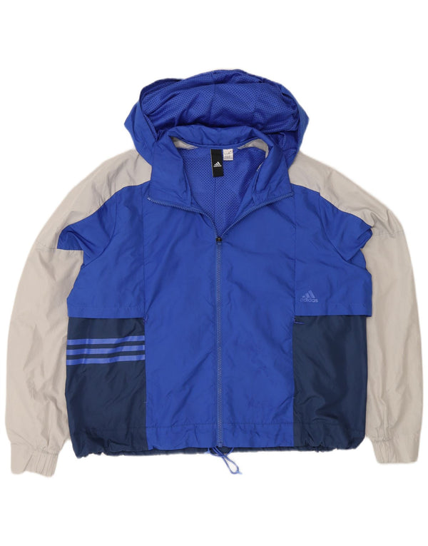 Adidas Womens Hooded Oversized Rain Jacket UK 18 XL Blue Colourblock