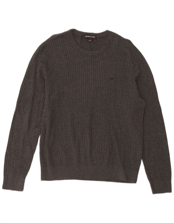 MICHAEL KORS Mens Crew Neck Jumper Sweater Large Grey Cotton