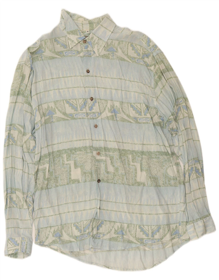 Vintage Mens Shirt Medium Blue Geometric