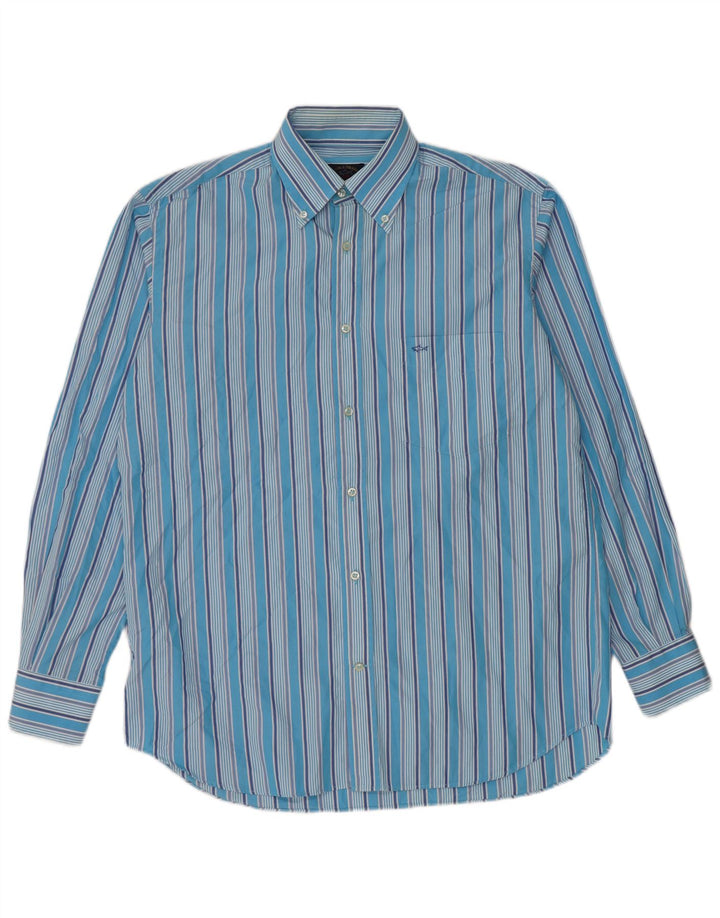 Paul & Shark Mens Shirt Size 40 Medium Blue Striped Cotton