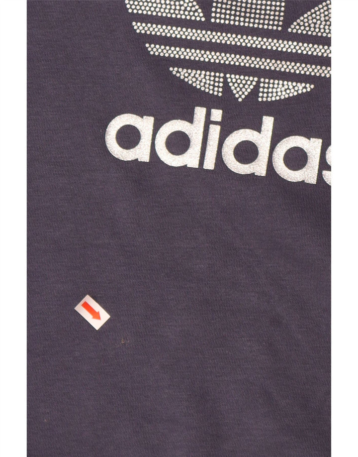 ADIDAS Girls Graphic Sweatshirt Jumper 11-12 Years Navy Blue Cotton