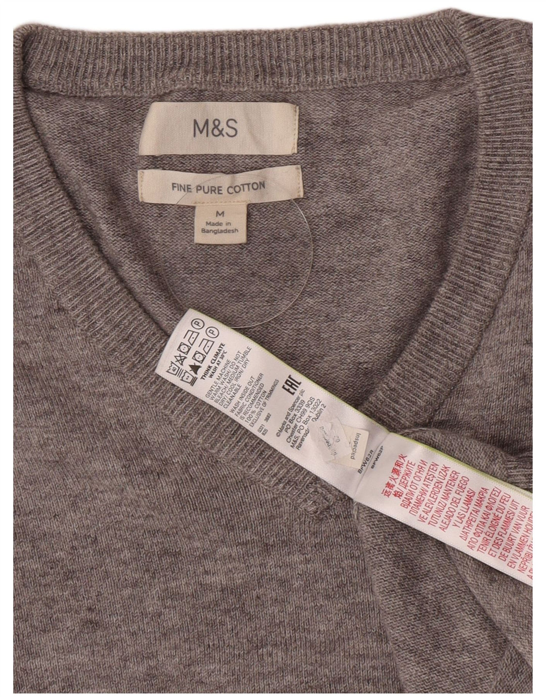 Marks & Spencer Mens V-Neck Jumper Sweater Medium Grey Flecked Cotton